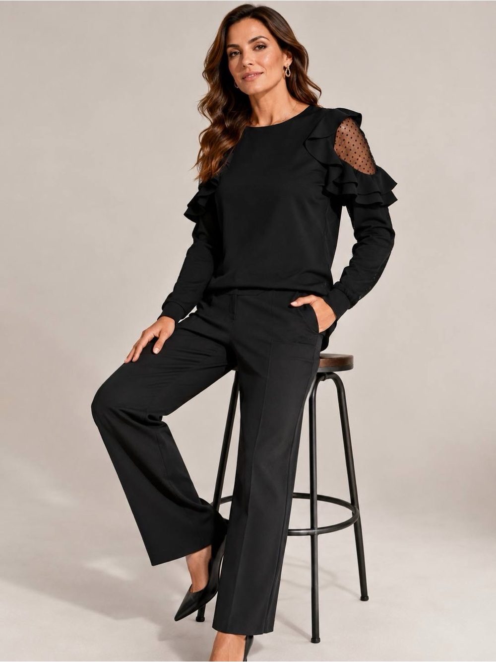 Simply Brilliant Women's Ruffle Blouse Grey Cutout Back Long Sleeve M NWT